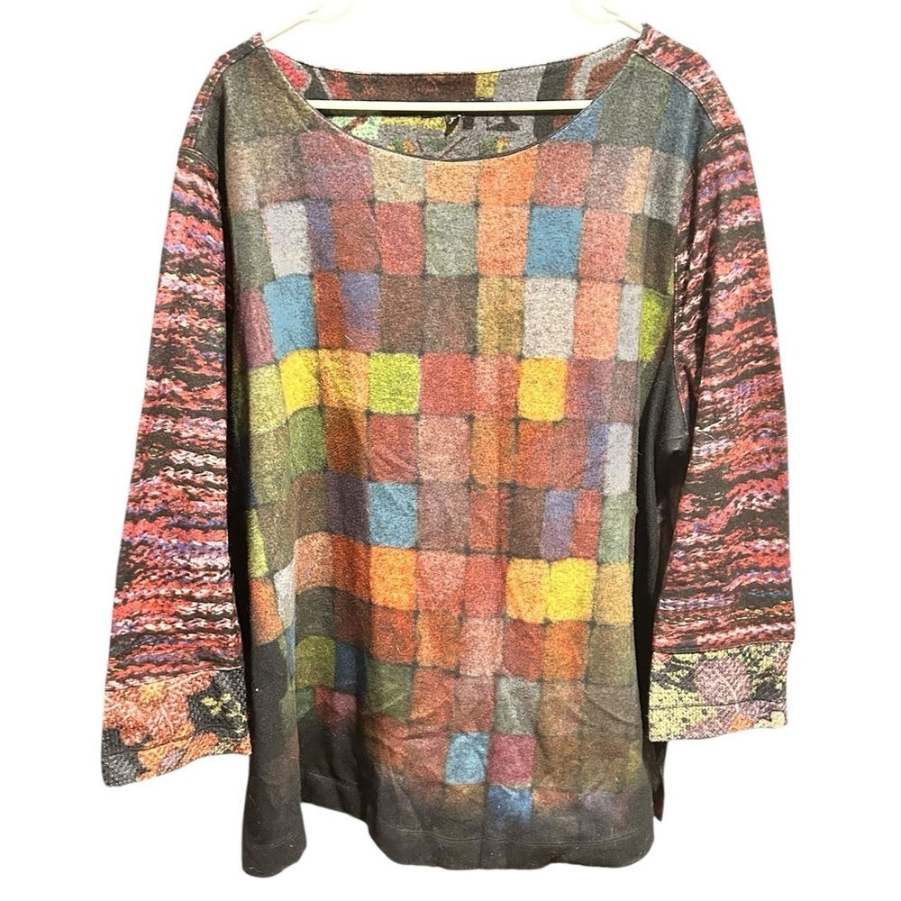JOHN MARK Abstract Colorblock Pixilated Tunic Sweater Plus Size 2X
